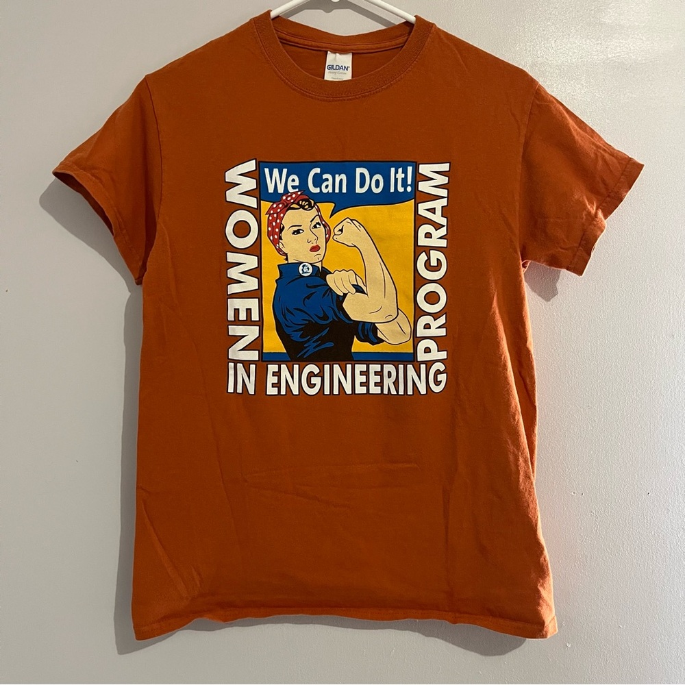 Orange Graphic Tee with Empowering Print size small women’s short sleeve T